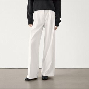 NWT Massimo Dutti Wide Leg Trousers Pleated Front In‎ Cream Size 8
